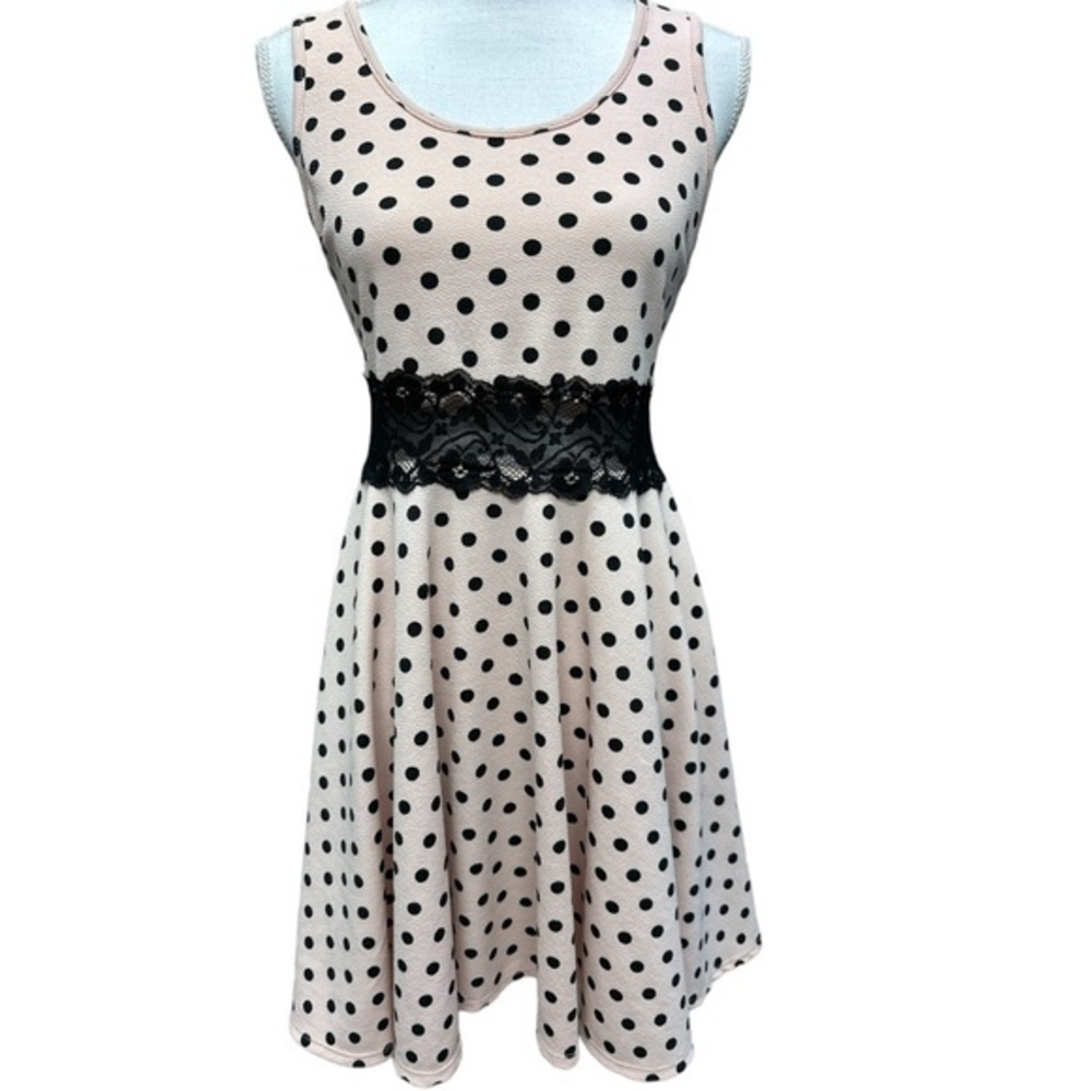 Wild Daisy Pink With Black Polka Dots Black Lace Insert Dress Sz XL Coquette